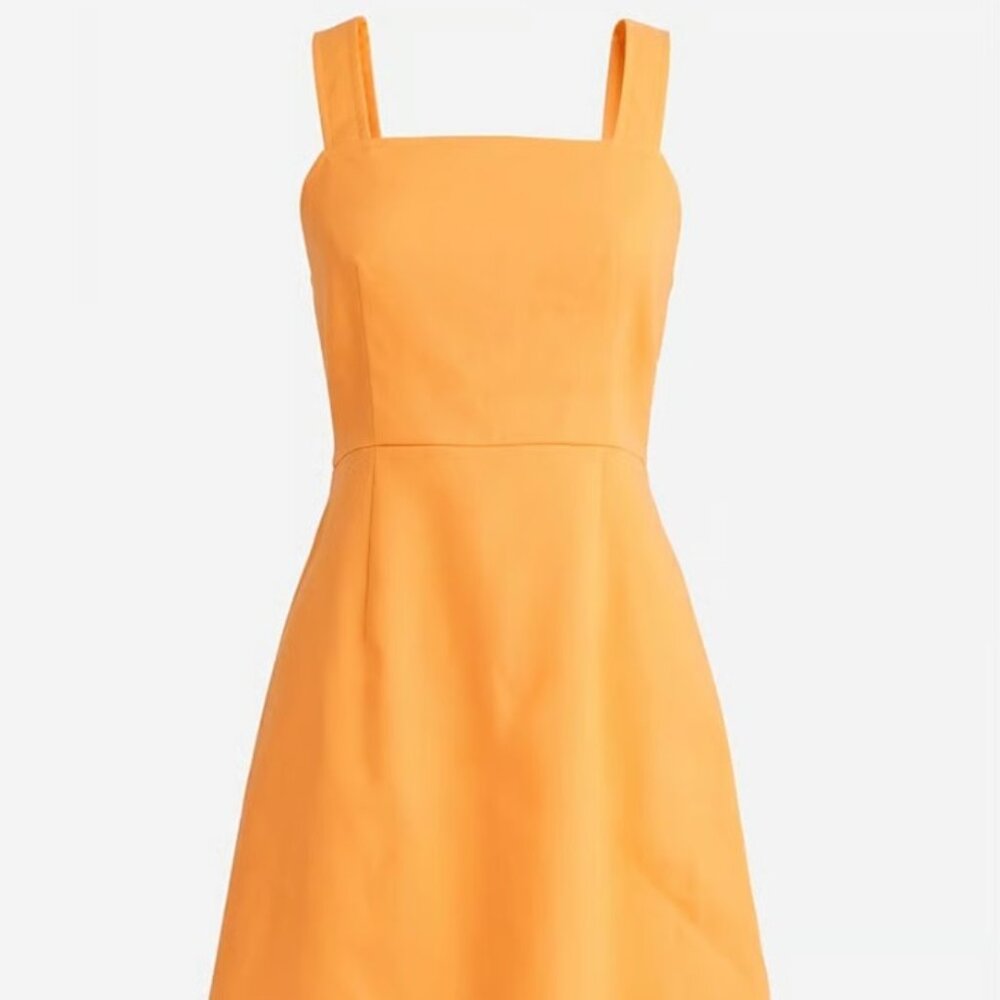 J. Crew Squareneck A-line Stretch Linen Blend Summer Dress Coastal Sunset 2 EUC